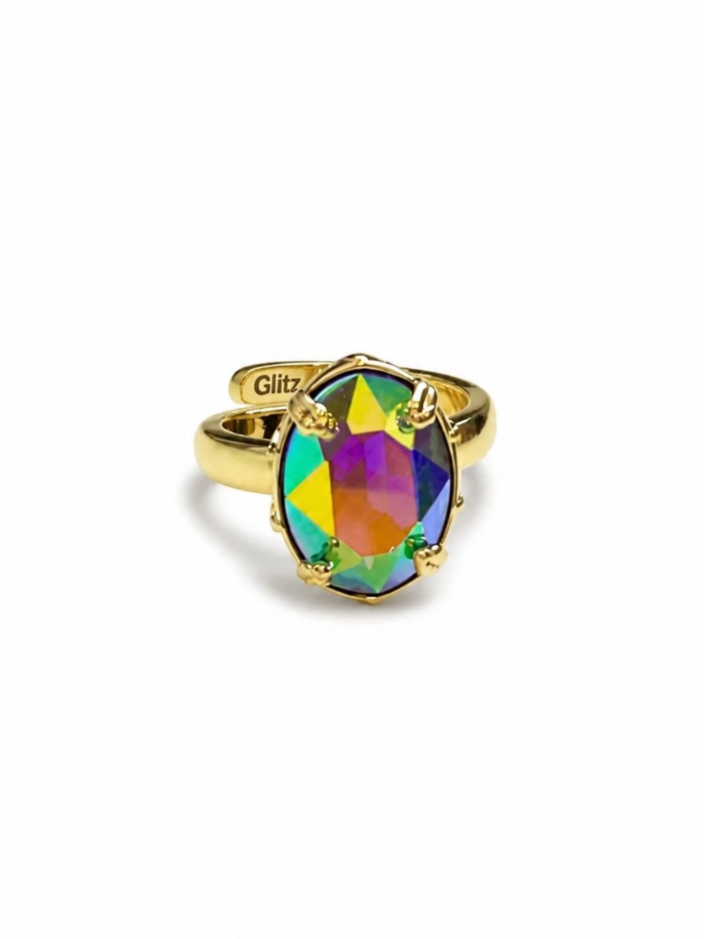 NEW Glitz Mob Mini Adjustable Ring with Iridescent Multicolor Crystal